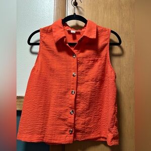 Monteau Orange Sleeveless Button-Down Shirt